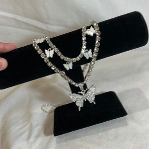 Diamond butterfly necklace and choker set